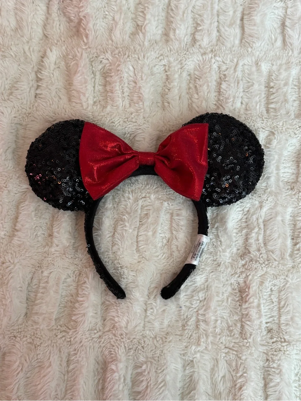 Disney Black Sequin Minnie Ears with Red Bow